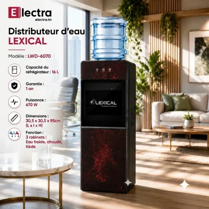 Distributeur d'Eau Avec Réfrigérateur Lexical LWD-6070 - Rouge