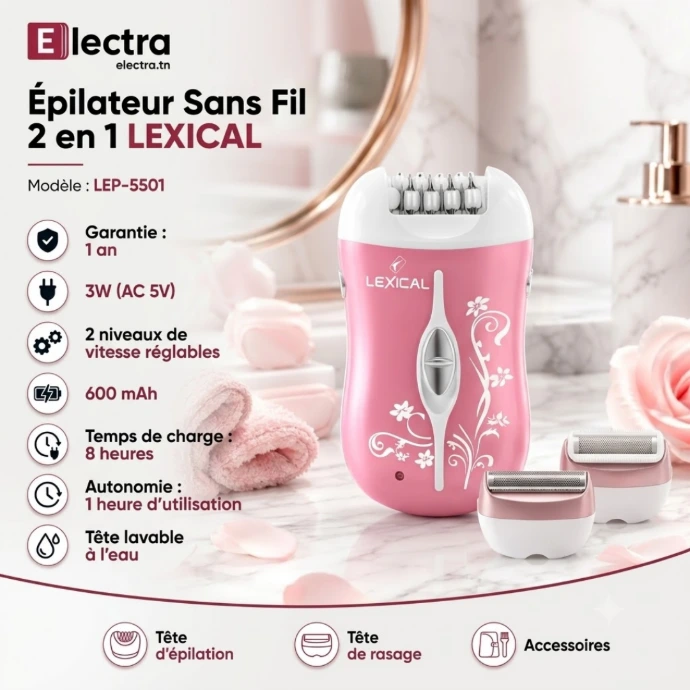 Epilateur Sans Fil 2 en 1 Lexical LEP-5501- 3W