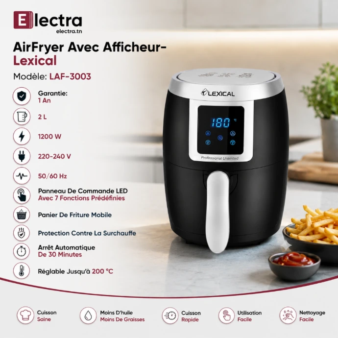 AirFryer Lexical 2 L Avec Afficheur LAF-3003 -1200W