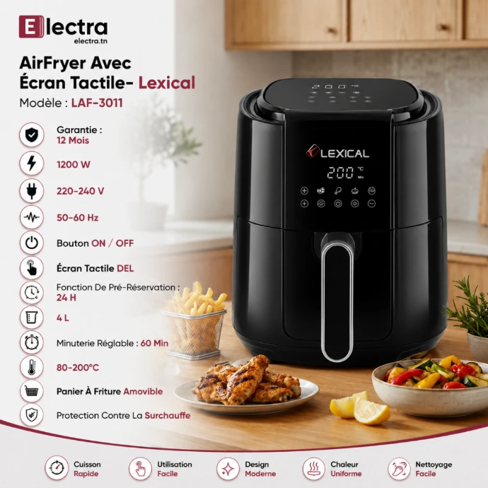 AirFryer Lexical 4L Avec Ecran Tactile 1200 W LAF-3011- Noir
