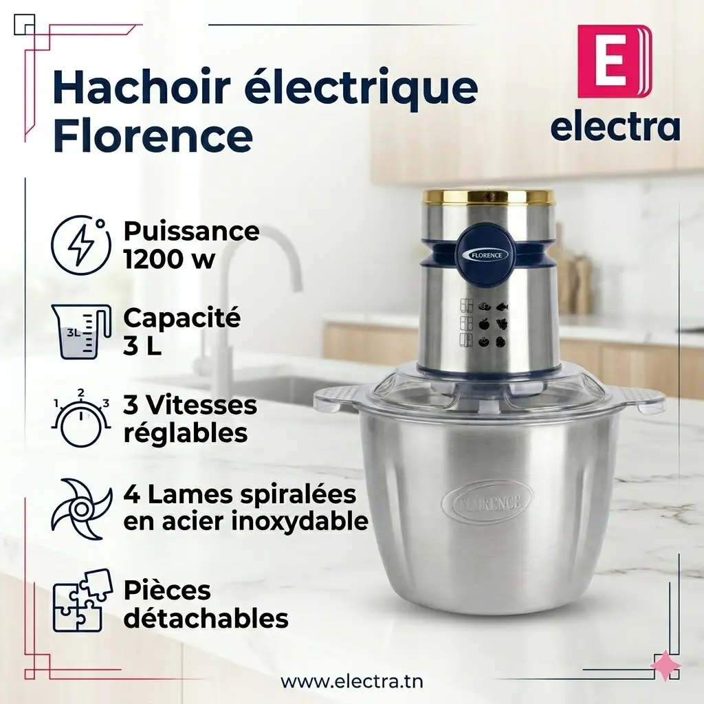 Hachoir Electrique Florence-1200W - Bleu-electra.webp