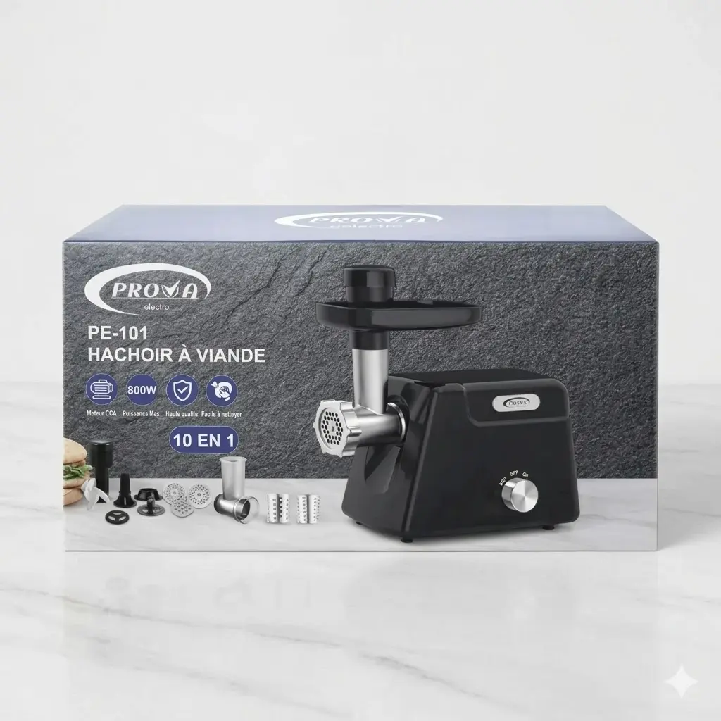Hachoir à Viande multifonction 10 en 1- Prova - 800W Noir.webp