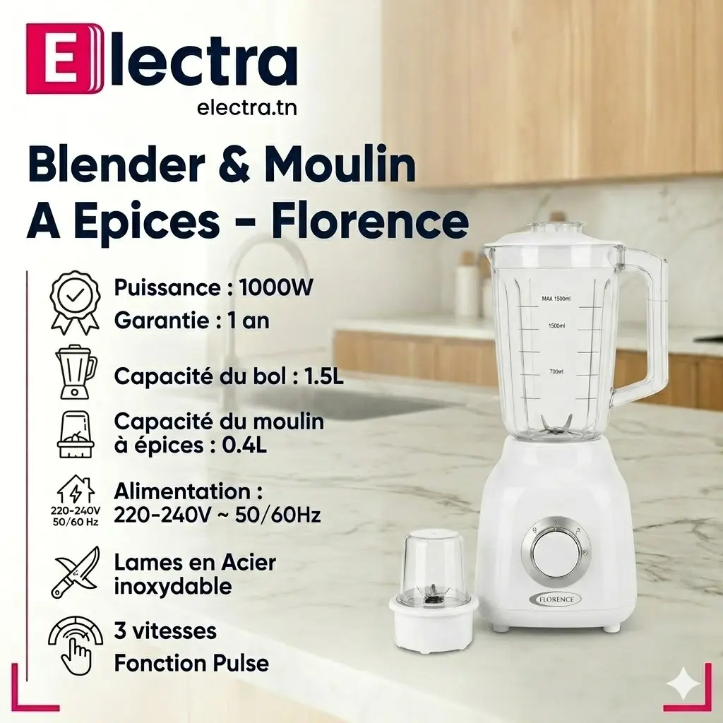 Blender & Moulin A Epices -Florence  1,5L - 1000W- Blanc-electra (2).webp