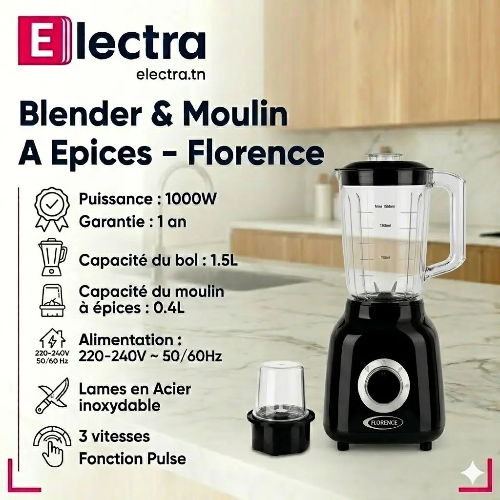 Blender & Moulin A Epices -Florence 1,5L - 1000W- Noir3.webp
