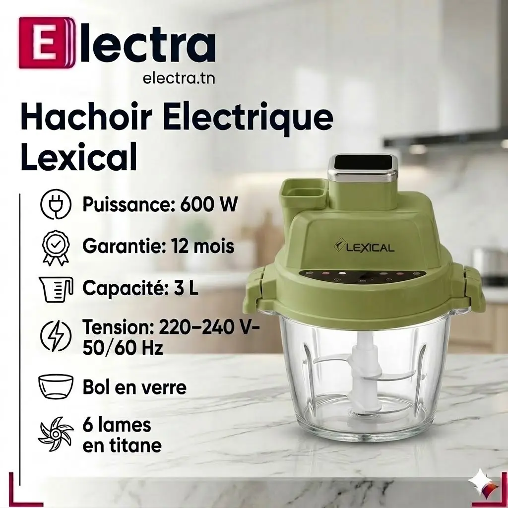 [LCH-1979-V] Hachoir Electrique Multifonction Lexical 3L - 600W - Vert (1).webp