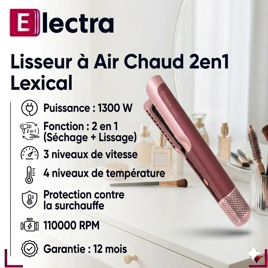 Lisseur à Air Chaud 2en1 Lexical- 1300 W- Rouge1.webp