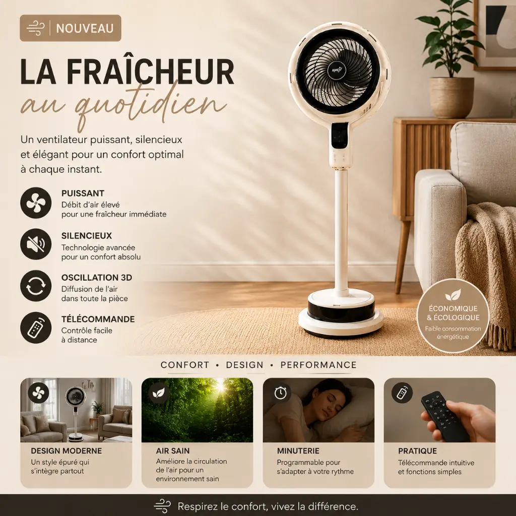 Ventilateur Brumisateur Sur Pied- 8 Vitesses - 40W.webp