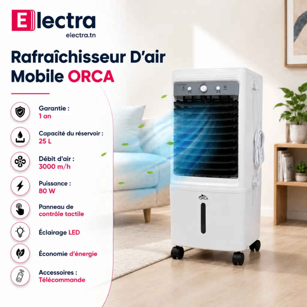 Rafraîchisseur d’Air Mobile ORCA - 25L -80W Noir.webp