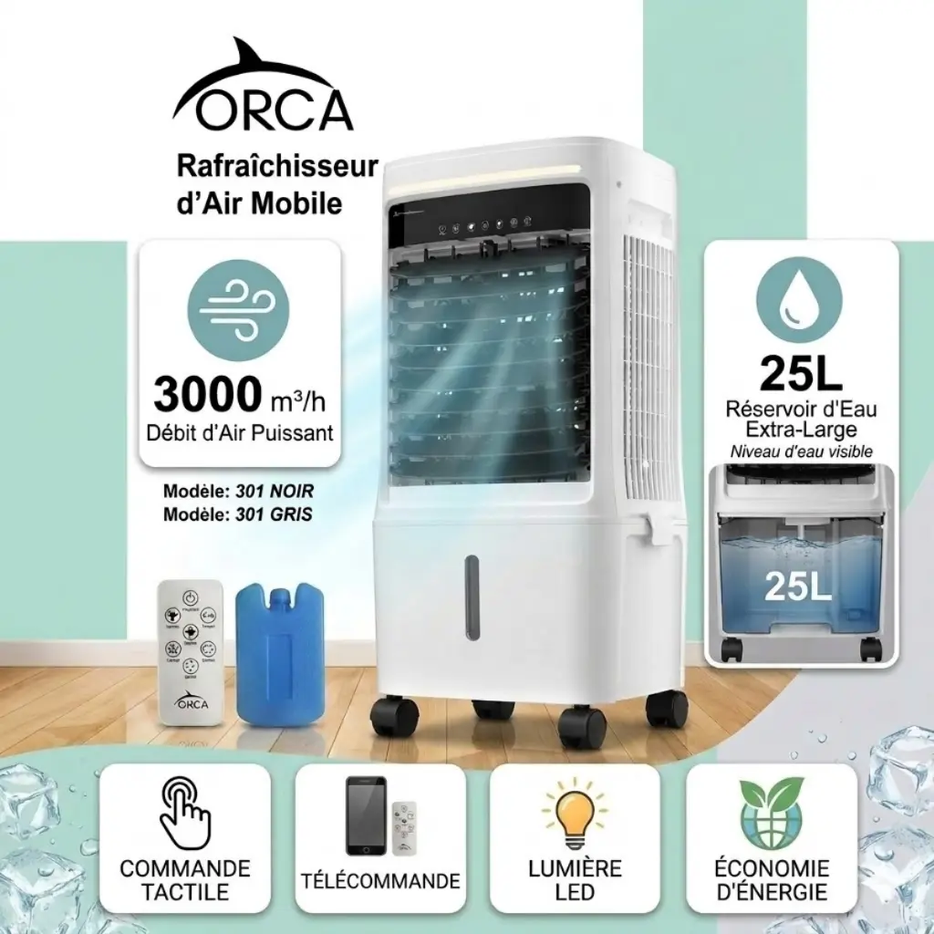 Rafraîchisseur d’Air Mobile ORCA - 25L -80W- Noir (9).webp