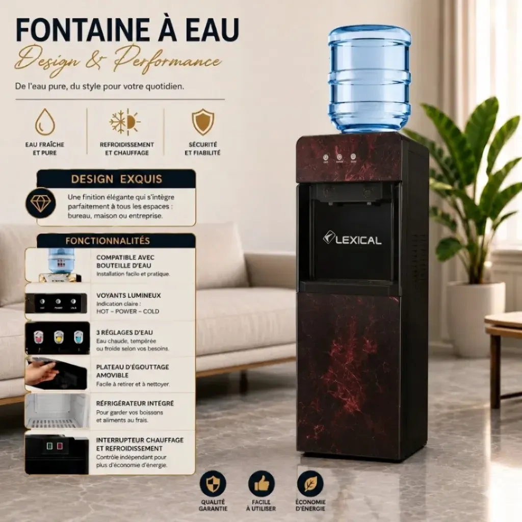 Distributeur d'Eau Avec Réfrigérateur Lexical LWD-6070 - Rouge (4).webp
