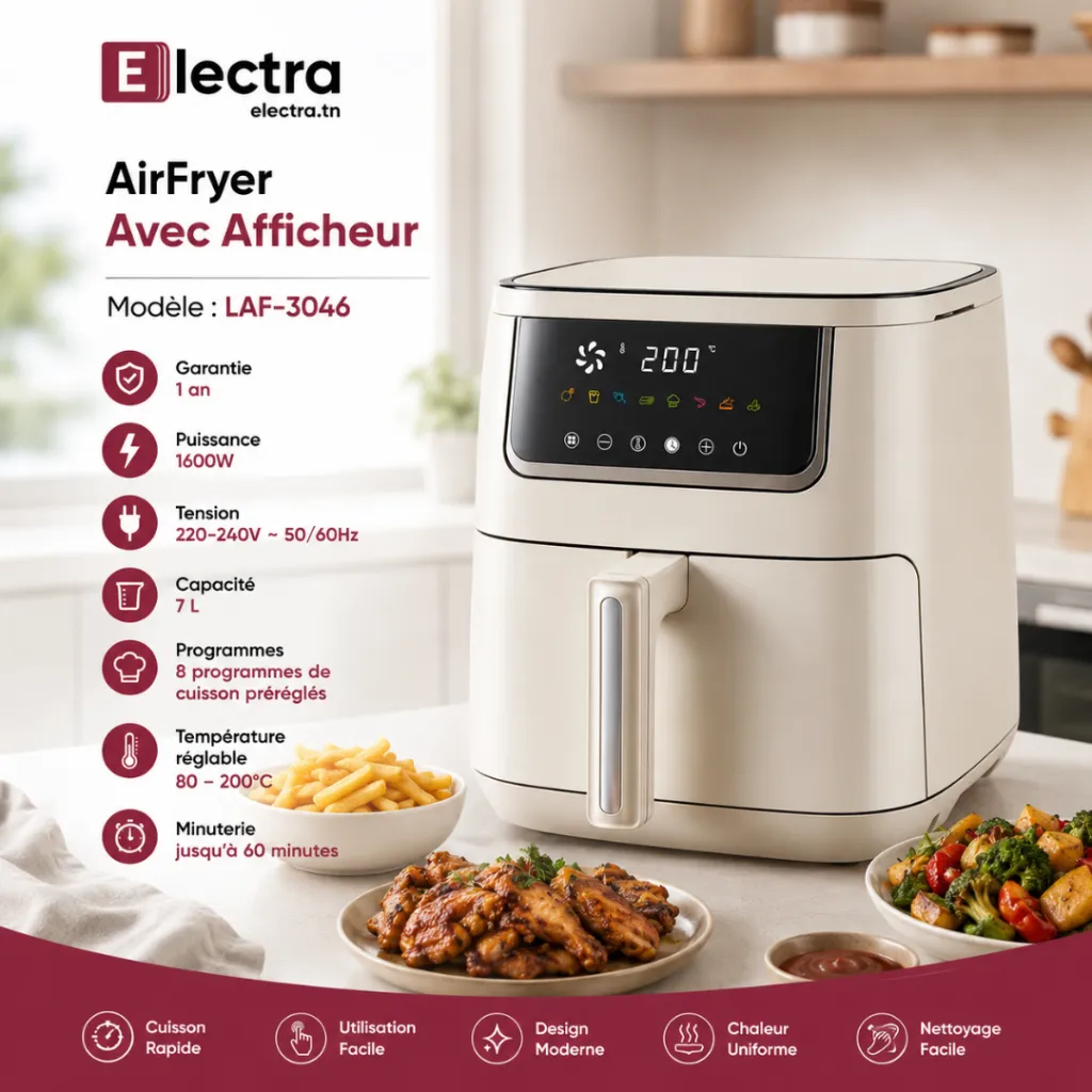 AirFryer avec Afficheur Lexical 7 L -1600W - Beige.webp