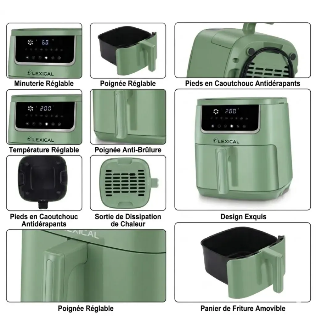 Friteuse Sans Huile Lexical 7 L-1600W - Vert.webp