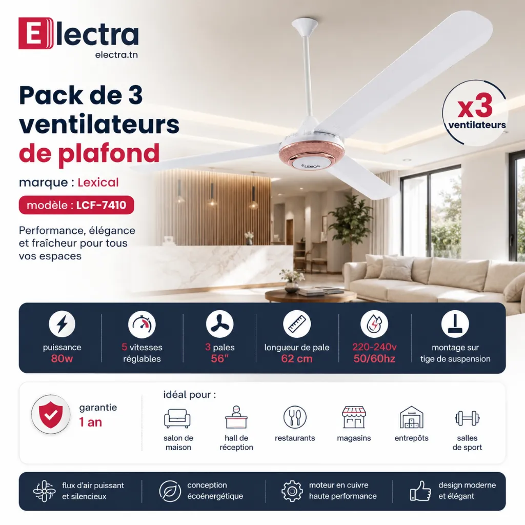 Pack 3 Ventilateurs de Plafond Lexical 56 80W Rose gold 7410-9 (4).webp