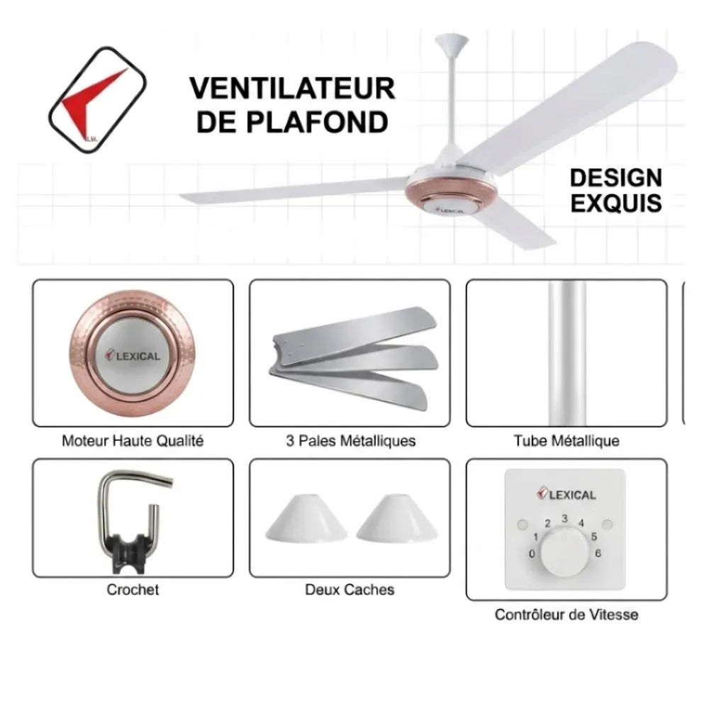 Pack 3 Ventilateurs de Plafond Lexical 56 80W Rose gold (4).webp