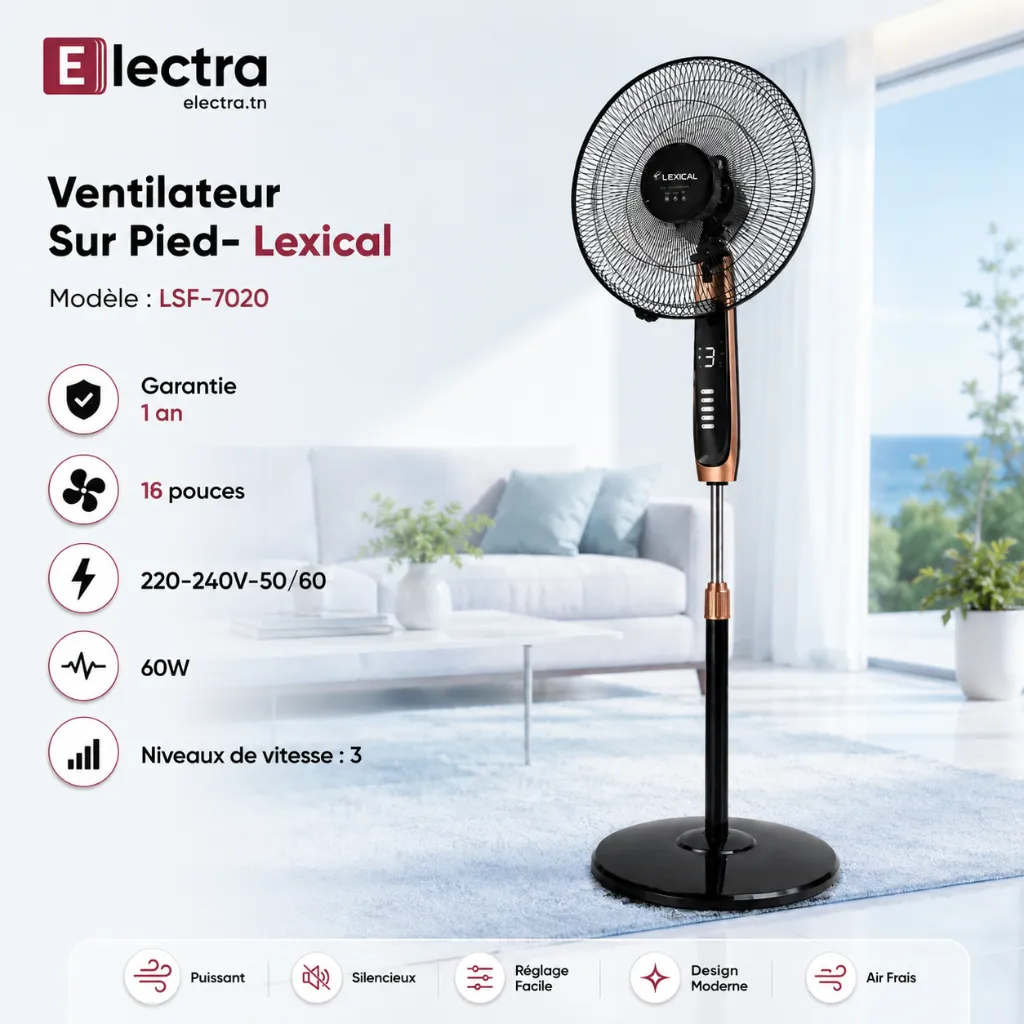 [LSF-7020-9] Ventilateur sur Pied Lexical 16_ Avec Télécommande 60W Rose Gold.webp