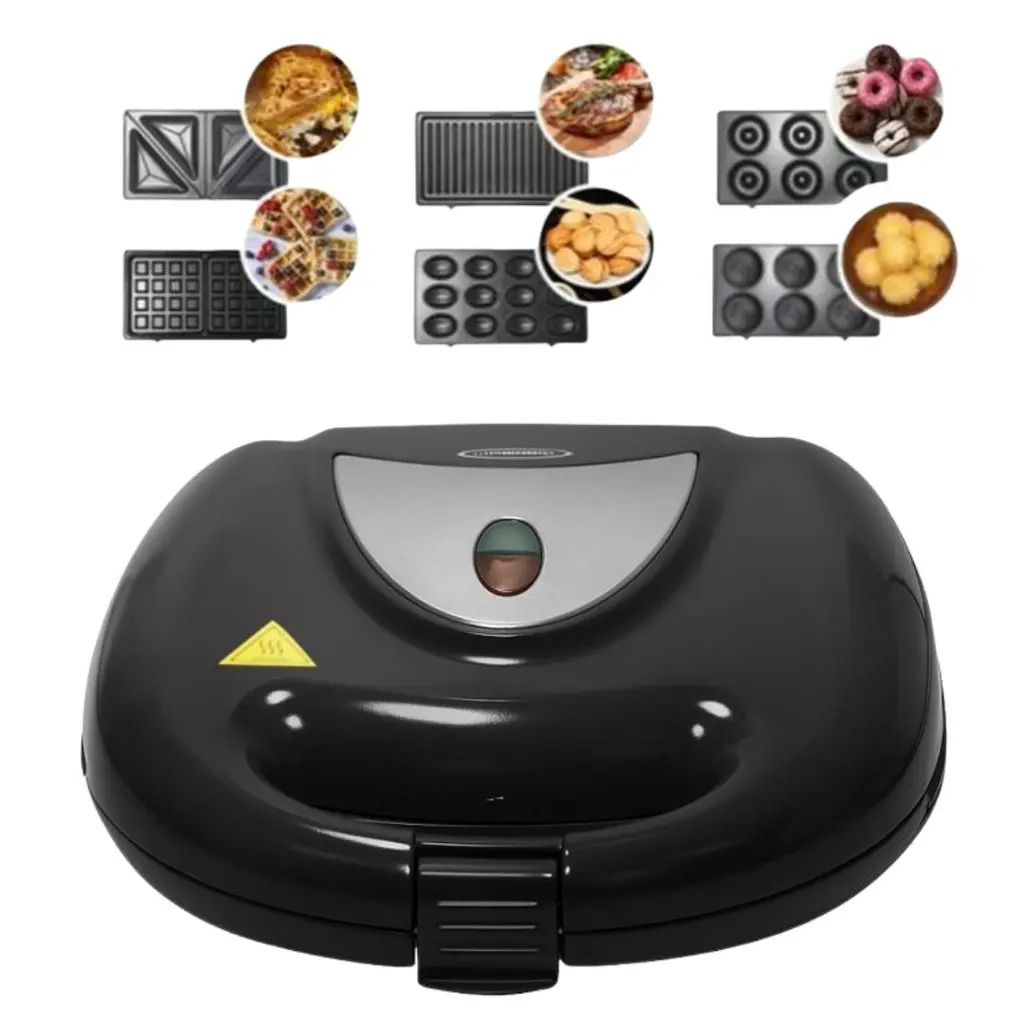 [HK411N] Appareil De Cuisson 6en1 Florence 1500W Zouza , Panini , Gauffre , Donut , Maamoul , Croque-Monsieur - Noir