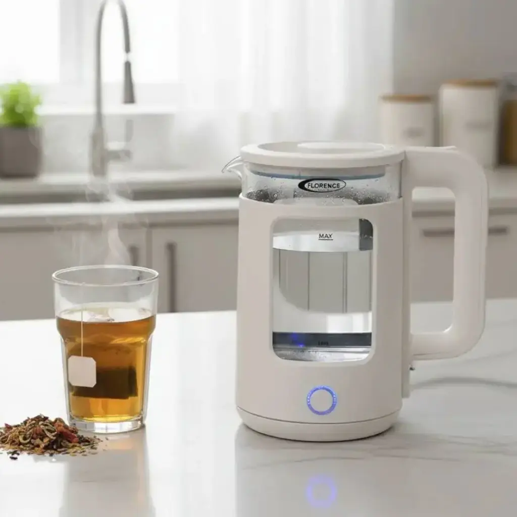 [HK414B] Bouilloire Électrique En Verre Florence 2L 2000W - Blanc