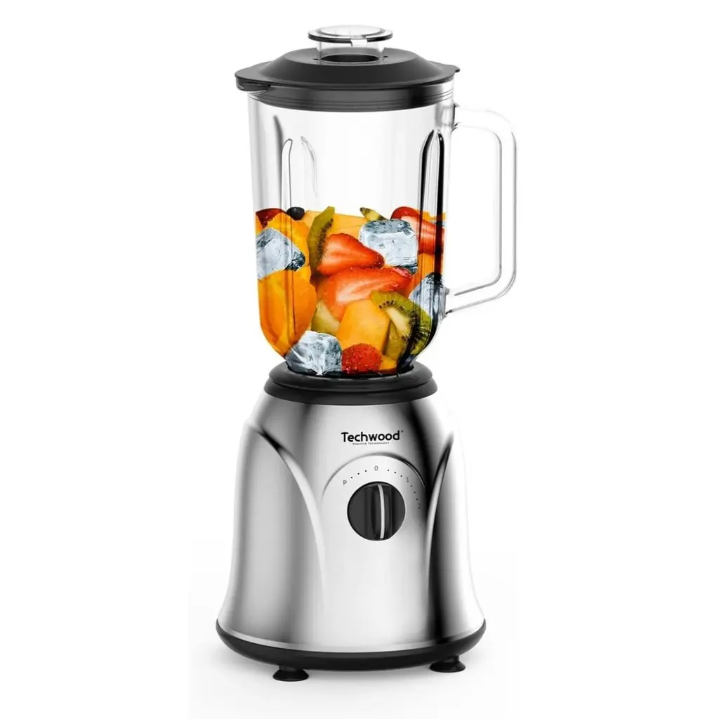 [TWRO60070] Blender Techwood Inox Bol Verre 1,5L, Variateur Vitesse & Lames Inox – TBLI-1060