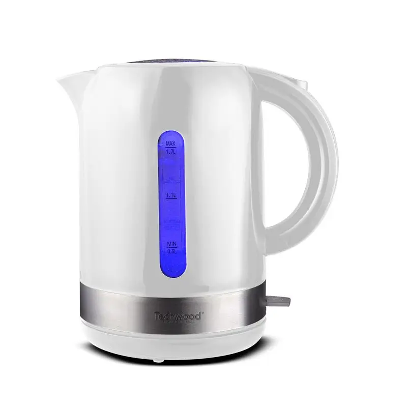 Bouilloire Techwood Blanc 1,7L Sans Fil, Socle 360°, Inox, Arrêt Automatique & Protection Thermique – TB-1771