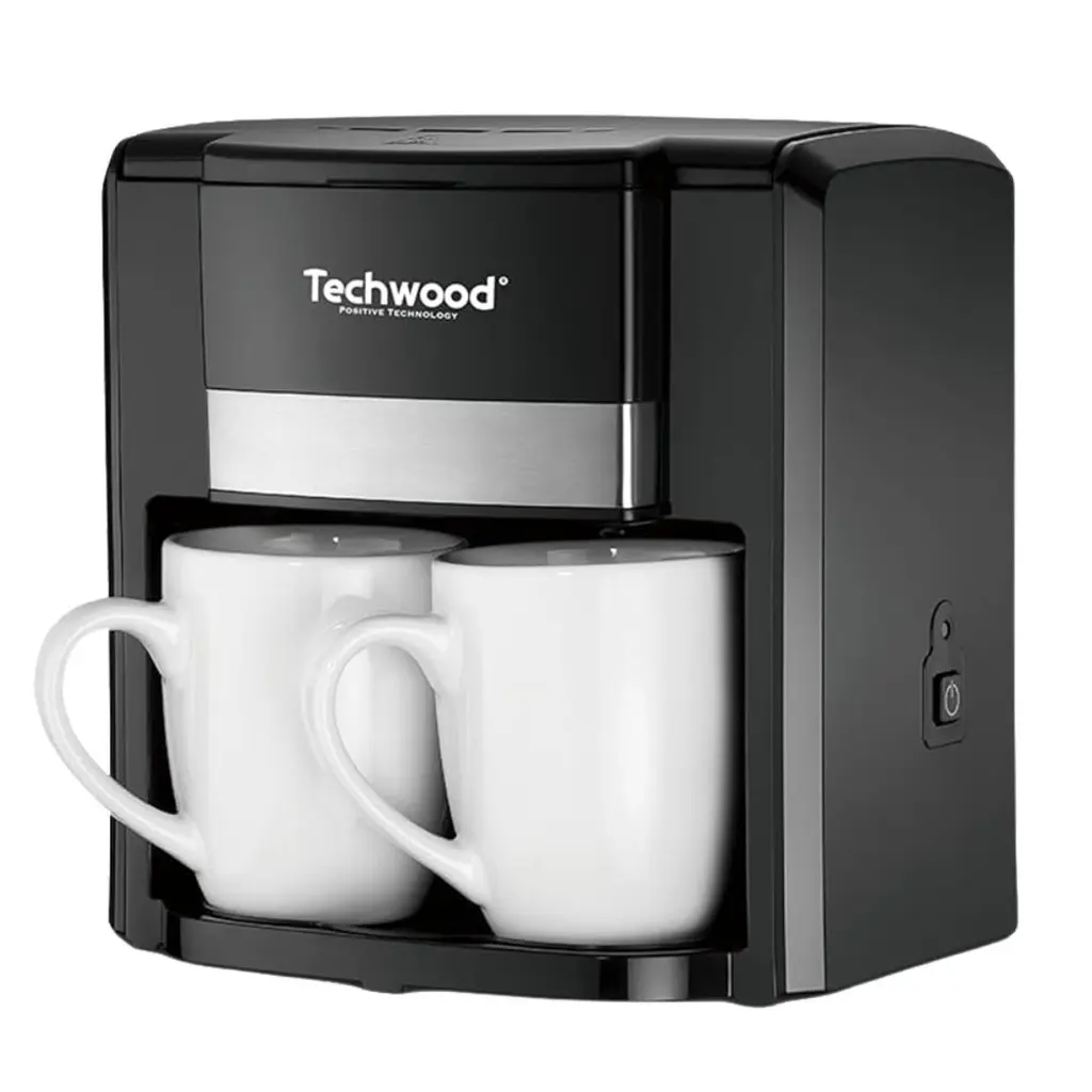 Cafetière Techwood Noir 2 Tasses Céramique, Filtre Permanent, Réservoir 0,6L, Arrêt Automatique – TCA-206