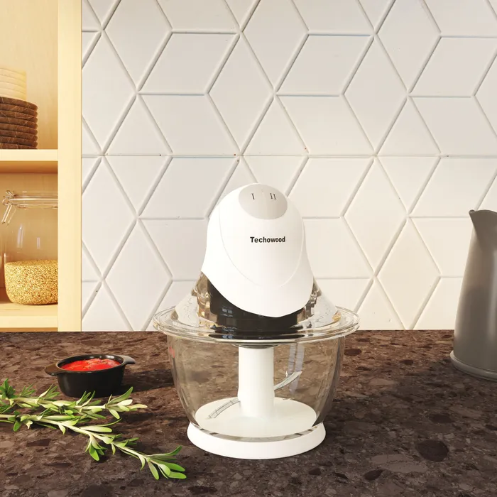 [TWRO60060] Hâchoir Techwood Blanc Bol Verre 600mL, 2 Vitesses & Lame Inox – THA-082