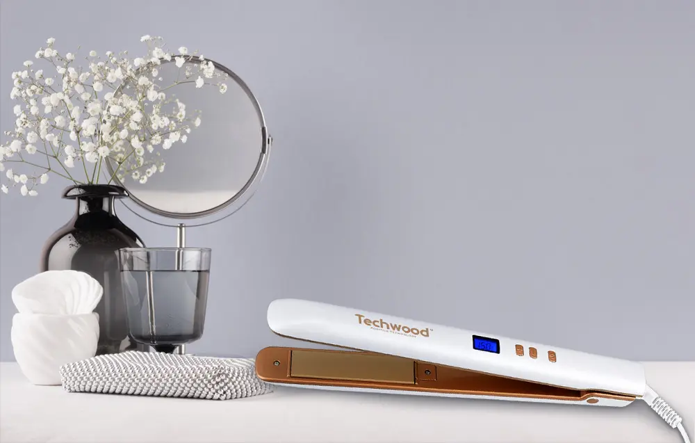 [TWSE60111] Lisseur à Cheveux Digital Techwood 140-200°C, Plaques Céramiques & Rotation 360° – TFL-291D
