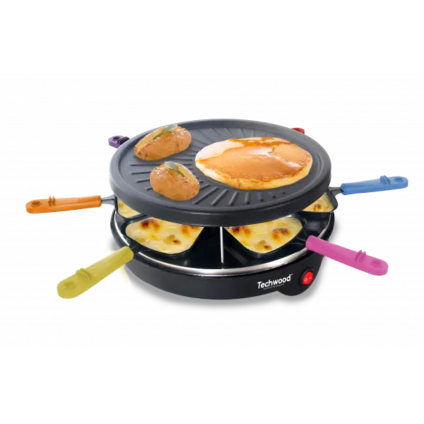Raclette Techwood 6 Poêlons, Grill Démontable & Témoin Lumineux – TRA-64