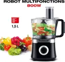 Robot Multifonction Techwood Noir 1,5L, 2 Vitesses + Impulsion, Décor Inox – TRO-6856