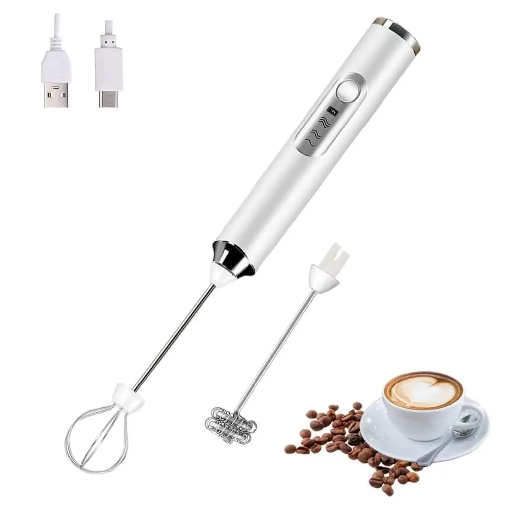 [HK440B] Mousseur à Lait 2 en 1 Rechargeable Florence 4W 9000RPM Blanc