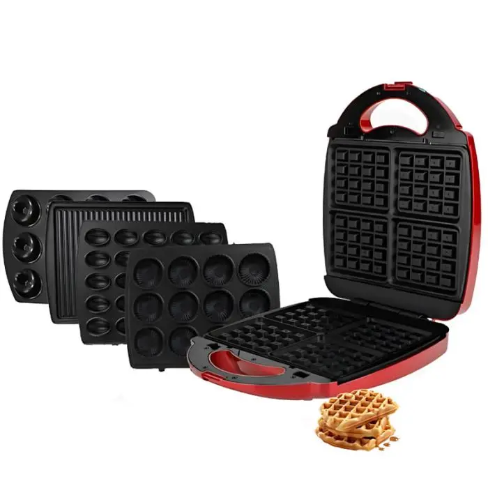 [HK374R] Appareil De Cuisson 5en1 Florence Zouza , Panini , Gauffre , Donut , Maamoul - Rouge