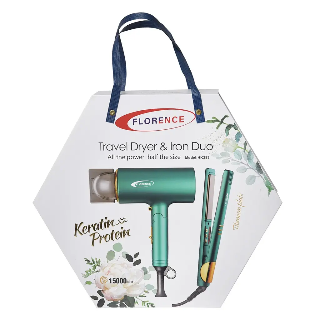 [HK383V] Coffret Sèche-cheveux & Lisseur Florence-Vert